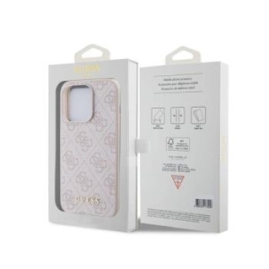 Markowy Hard Case Guess 4G Metal Gold Logo Apple iPhone 15 Pro Różowy - 177938