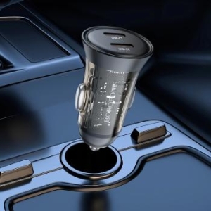 Ładowarka samochodowa 2xTyp C Borofone BZ26B Discovery PD 45W 3A + Kabel Typ C na Lightning Przezroczysty/Niebieski - 178068