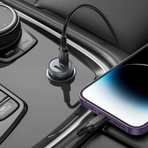 Ładowarka samochodowa 2xTyp C Borofone BZ26B Discovery PD 45W 3A + Kabel Typ C na Lightning Przezroczysty/Niebieski - 178069