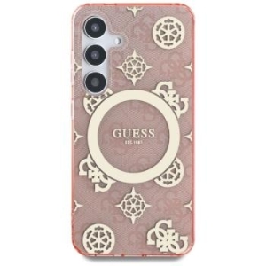 Markowy Hard Case Guess Magnetic IML Peony on 4G Background Samsung Galaxy S25 Różowy - 178791