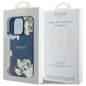 Markowy Hard Case Guess PU Grained Flowers Classic Logo Apple iPhone 16 Pro Max Niebieski - 179216