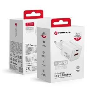 Ładowarka sieciowa USB + USB Typ C Forcell F-Energy Mini GaN III QC4.0 PD 35W VT-35C Biały - 180571