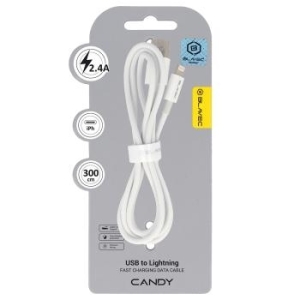 Kabel oplot iPhone Lightning Blavec Candy 2,4A 3m Apple CarPlay Biały - 180617