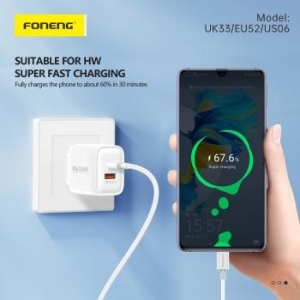 Ładowarka sieciowa USB + Typ C Foneng EU52 QC 3.0 PD 30W Biały - 180668