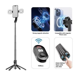 Uchwyt do Selfie Blavec Aluminium Fusion P07 Magsafe tripod + pilot + 2 lampy 1,4m Czarny - 207017