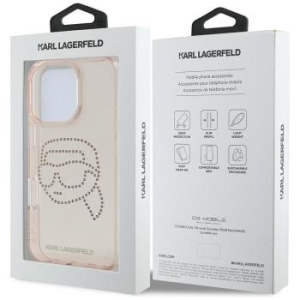 Markowy Hard Case Karl Lagerfeld IML Rhinestones S K Head Apple iPhone 16 Pro Max Różowy - 181244