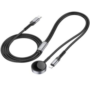 Ładowarka Indukcyjna Hoco 2w1 USB C do Apple Watch PD QC 3A + Kabel ładowania Lightning 1,2 m CW54 Czarny - 181603