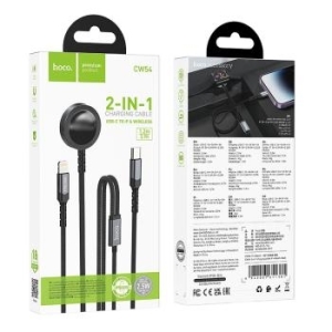 Ładowarka Indukcyjna Hoco 2w1 USB C do Apple Watch PD QC 3A + Kabel ładowania Lightning 1,2 m CW54 Czarny - 181604