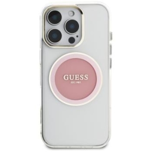 Markowy Hard Case Guess IML Metal Colored Circle Classic Logo MagSafe Apple iPhone 16 Pro Różowy - 181748
