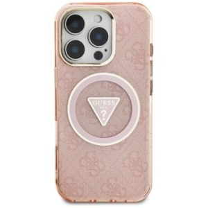 Markowy Hard Case Guess IML Metal Glitter 4G Circle Triangle MagSafe Apple iPhone 16 Pro Różowy - 181752
