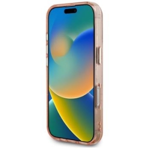 Markowy Hard Case Guess IML Metal Glitter 4G Circle Triangle MagSafe Apple iPhone 16 Pro Różowy - 181753