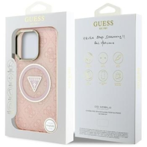 Markowy Hard Case Guess IML Metal Glitter 4G Circle Triangle MagSafe Apple iPhone 16 Pro Różowy - 181754