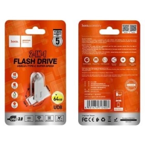 Pendrive 64GB USB 3.0 (USB A + USB C) Hoco UD8 Nikiel - 181880
