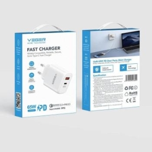 Ładowarka sieciowa USB + Typ C PD QC3.0 3,25A 65W Veger TCE650 Biały - 182173