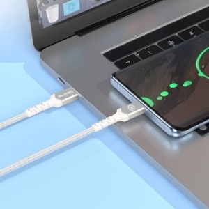 Kabel pleciony USB na Typ C Blavec Raptor 3A 0,5m Apple CarPlay/Android Auto Biały/Srebrny - 182254