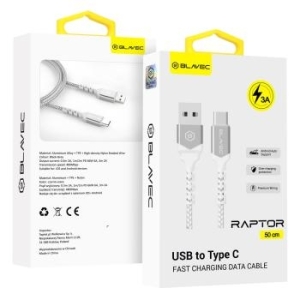 Kabel pleciony USB na Typ C Blavec Raptor 3A 0,5m Apple CarPlay/Android Auto Biały/Srebrny - 182256
