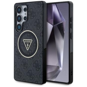 Markowy Hard Case Guess Magnetic IML Metal Glitter 4G Circle Triangle Samsung Galaxy S25 Ultra Czarny - 182542