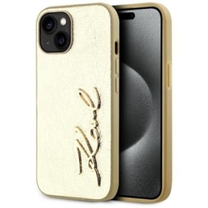 Markowy Hard Case Karl Lagerfeld Wrinkled Metal Signature Apple iPhone 15 Złoty - 182717
