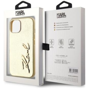 Markowy Hard Case Karl Lagerfeld Wrinkled Metal Signature Apple iPhone 15 Złoty - 182720