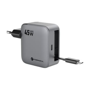 Ładowarka sieciowa Typ C Forcell F-Energy GaN zwijany kabel USB C PD QC4.0 3A 45W VT-R5 Szary - 182863