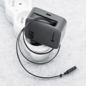 Ładowarka sieciowa Typ C Forcell F-Energy GaN zwijany kabel USB C PD QC4.0 3A 45W VT-R5 Szary - 182864