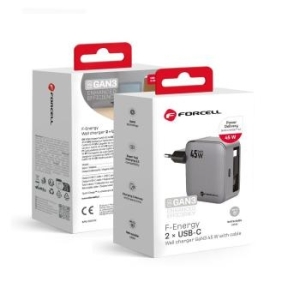 Ładowarka sieciowa Typ C Forcell F-Energy GaN zwijany kabel USB C PD QC4.0 3A 45W VT-R5 Szary - 182865