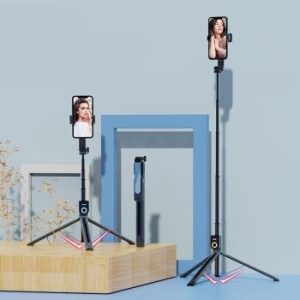 Uchwyt Selfie z odpinanym pilotem bluetooth i tripodem - P81 1,6m Czarny - 183017