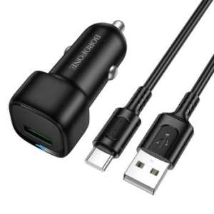 Ładowarka samochodowa USB  Borofone BZ34 Cloud QC 3.0 18W z kablem USB na Typ C Czarny - 183255
