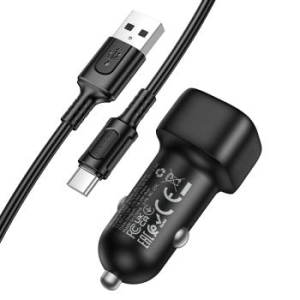 Ładowarka samochodowa USB  Borofone BZ34 Cloud QC 3.0 18W z kablem USB na Typ C Czarny - 183256