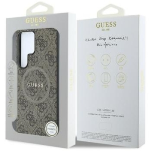 Markowy Hard Case Guess Magnetic PU 4G Ring Classic Logo Samsung Galaxy S25 Ultra Brązowy - 183858