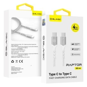Kabel pleciony Typ C na Typ C Blavec Raptor PD 60W 3A 3m Apple CarPlay/Android Auto Biały/Srebrny - 192058