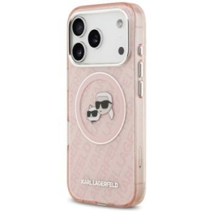 Markowy Hard Case Karl Lagerfeld IML Glitter Karl & Choupette Heads Logo Apple iPhone 17 Pro Max Różowy - 192214