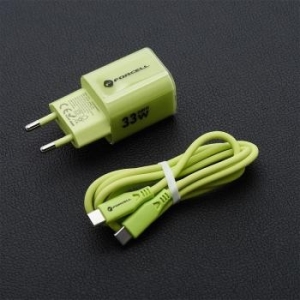 Ładowarka sieciowa USB + USB Typ C Forcell F-Energy GaN III Crystal Color + Kabel Typ C na Typ C Zielony - 184695