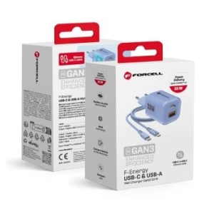 Ładowarka sieciowa USB + Typ C Forcell F-Energy GaN III Crystal Color + Kabel Typ C na Typ C Niebieski - 184712
