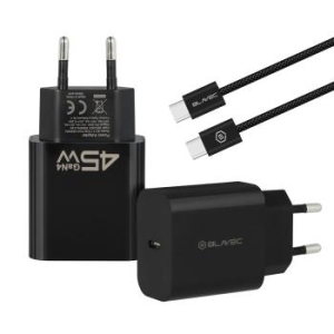 Ładowarka sieciowa Typ C Blavec BC-7 GaN4 PD QC 45W 3A z kablem Typ C na Typ C Czarny - 207088