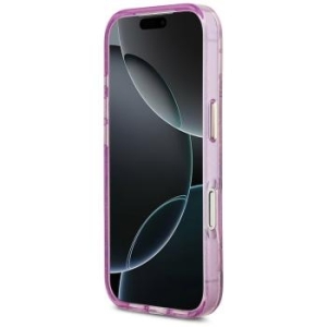 Markowy Hard Case Guess IML Metal Glitter Flowers Triangle Apple iPhone 17 Pro Fioletowy - 192682