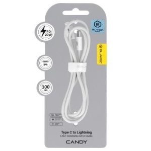 Kabel oplot Typ C na Lightning Blavec Candy PD 20W 2,4A 1m Apple CarPlay Biały - 193456
