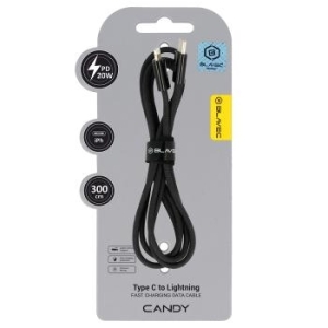 Kabel oplot Typ C na Lightning Blavec Candy PD 20W 2,4A 3m Apple CarPlay Czarny - 193564
