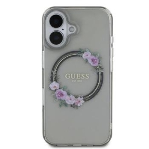 Markowy Hard Case Guess Flowers Wreath MagSafe Apple iPhone 16 Czarny - 195380