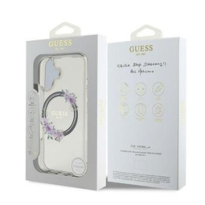 Markowy Hard Case Guess Flowers Wreath MagSafe Apple iPhone 16 Czarny - 195382