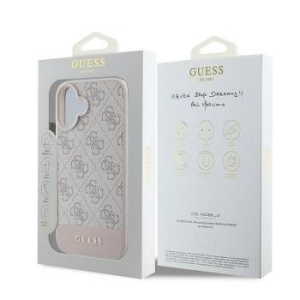 Markowy Hard Case Guess 4G PU Bottom Stripe Apple iPhone 16 Plus Różowy - 195503