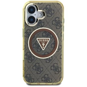 Markowy Hard Case Guess IML Metal Glitter 4G Circle Triangle Apple iPhone 16 Brązowy - 195570