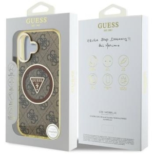 Markowy Hard Case Guess IML Metal Glitter 4G Circle Triangle Apple iPhone 16 Brązowy - 195572