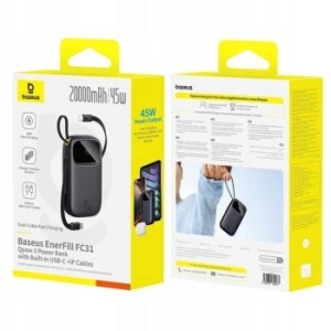 Powerbank 20000mAh z wyświetlaczem z kablami USB-C i Lightning Baseus EnerFill FC31 45W Czarny - 196031