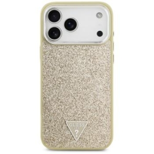 Markowy Hard Case Guess PU Glitter W  Triangle Logo Apple iPhone 17 Pro Max Złoty - 196106