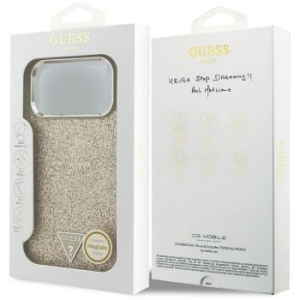 Markowy Hard Case Guess PU Glitter W  Triangle Logo Apple iPhone 17 Pro Max Złoty - 196108