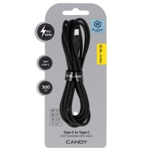 Kabel oplot Typ C na Typ C Blavec Candy PD 60W 3A 3m Apple CarPlay/Android Auto Czarny - 196784