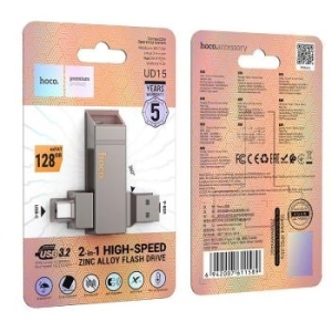 Pendrive 128GB USB 3.2 (USB A + USB C) Hoco UD15 Szary - 196703