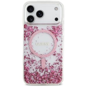 Markowy Hard Case Guess Resin Bottom Glitter Apple iPhone 17 Pro Max Różowy - 197189