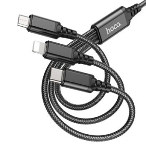 Kabel 3w1 USB A do Lightning / Micro USB / USB C Hoco 2A 1m X76 Czarny - 197801